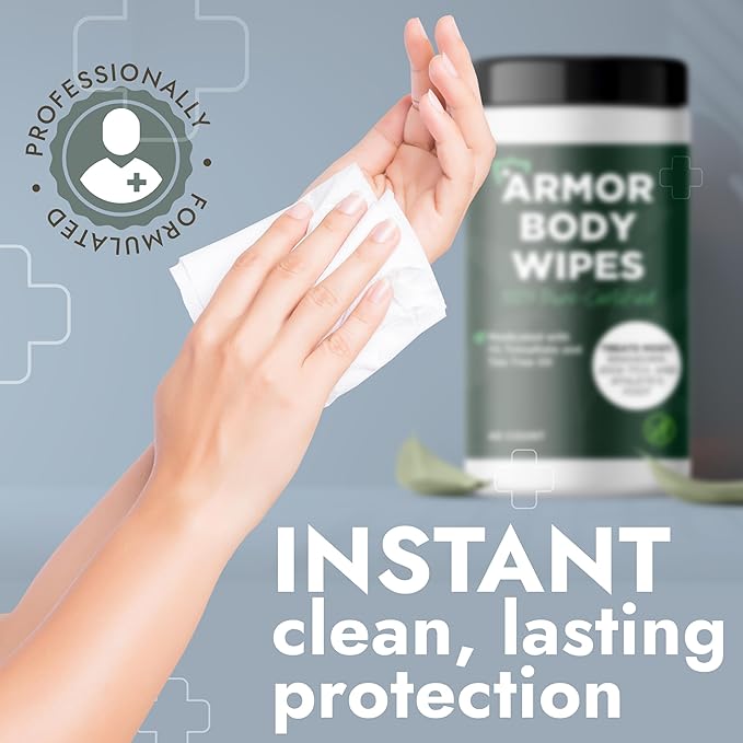 Body Wipes for Men & Women | Cleansing Body Wipes for Wrestling, Combat, Gym, Camping I Medicated with 1% Tolnaftate, Tea Tree Oil | Treats Ringworm, Jock Itch, Athlete's Foot | 40 Wipes (pack of 2)