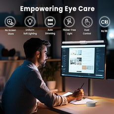 Quntis Monitor Light Bar Pro White, Eye-Care No Glare USB Computer Lamp, Stepless Dimming & Auto-Dimming Brightness, Dual Control, Modern Aesthetic Space Saving Desk Accessories Office Gaming Reading