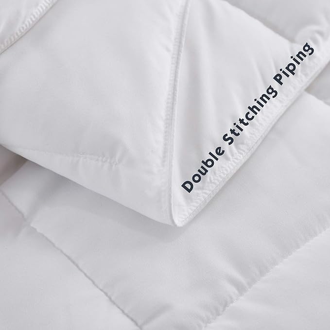 HIG 3pc Down Alternative Comforter Set - All Season Reversible Comforter with Two Shams - Quilted Duvet Insert with Corner Tabs -Box Stitched - Breathable, Soft, Fluffy (Full/Queen, Pure White)