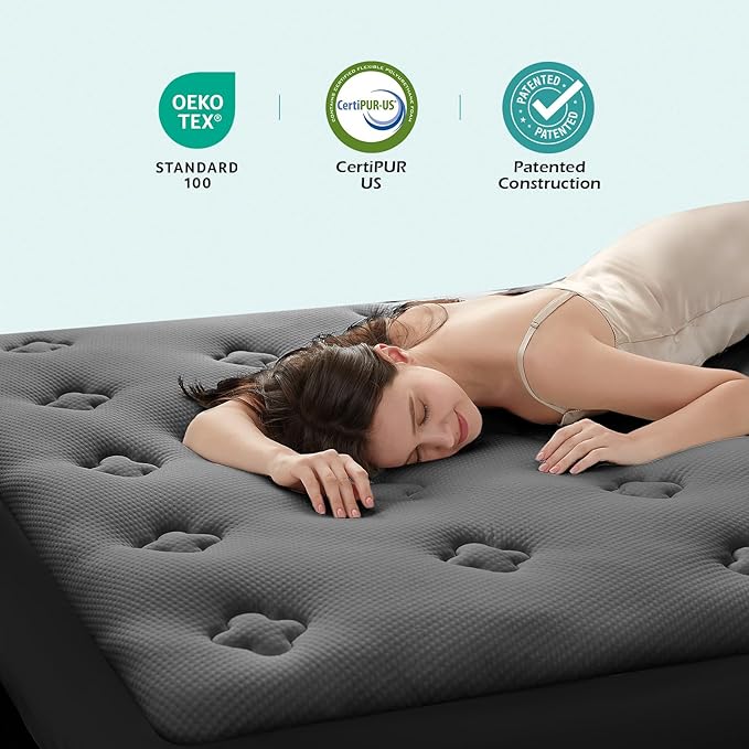 Hansleep College Dorm Twin XL Mattress Topper Viscose Derived from Bamboo, Memory Foam Pillow Top Mattress Topper Twin XL, Breathable Mattress Pad for Back Pain Relief, 39" x 80", Charcoal Grey