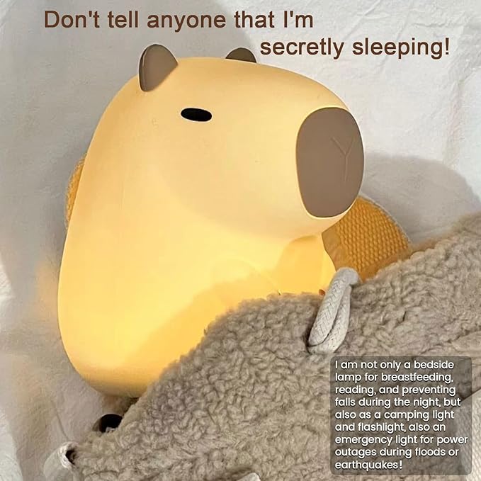 Capybara Cute Night Light, Squishy Capybara Lamp Fun Gifts Toy, Rechargeable LED Dimmable Silicone Nightlight For Kids, Funny Kawaii Light Up Capibara, Baby Nursery College Dorm Home Décor