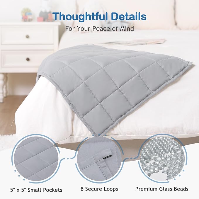 Kivik Weighted Lap Blanket 2 lbs, 20" x 30" Grey Small Weighted Blankets, All-Season Breathable Mini Weighted Lap Pad, Soft Heavy Throw Blanket for Travel, Calming & Sleep, Washable