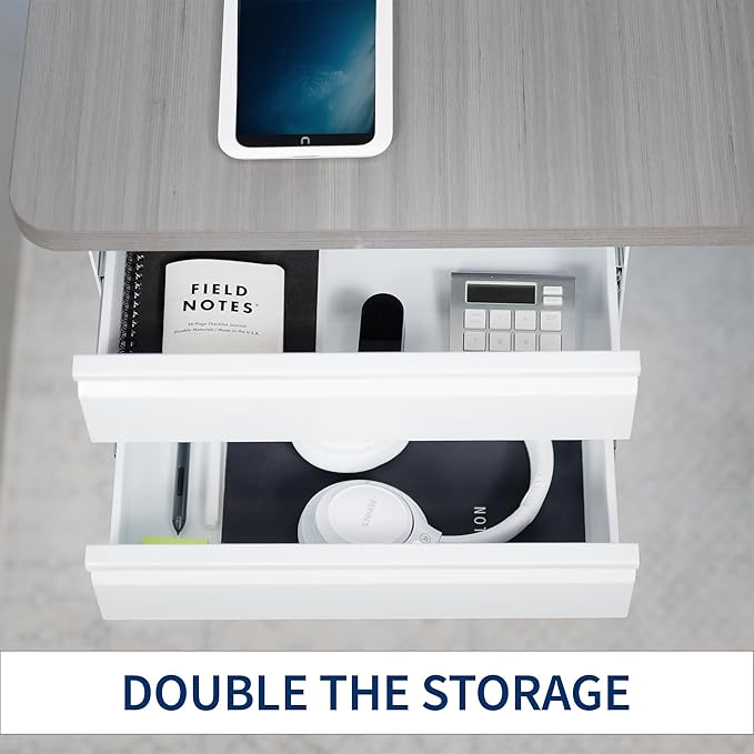 VIVO 16 inch Slide Out Dual Tier Desk Drawer, Under Desk 2 Layer Storage, White, DESK-DR02W
