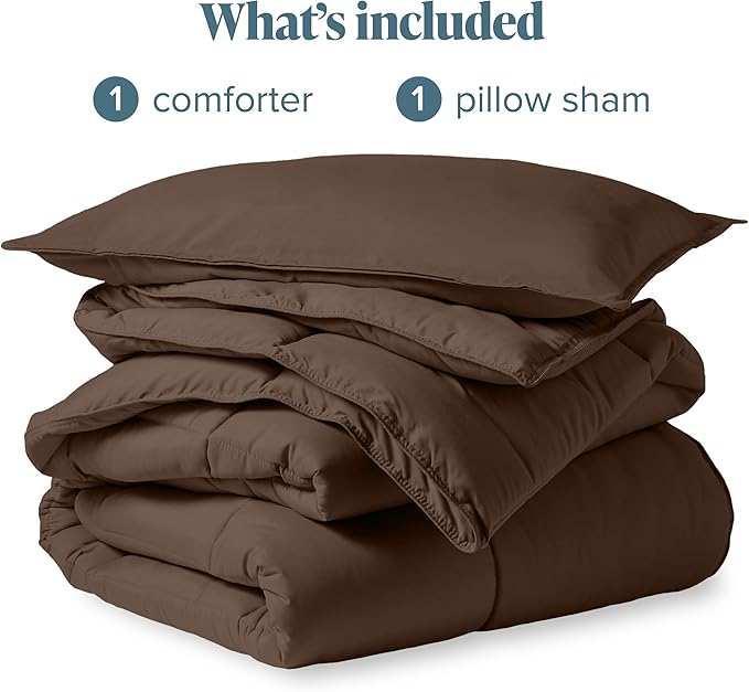 Bare Home Comforter Set - Twin/Twin Extra Long Size - Ultra-Soft - Goose Down Alternative - Premium 1800 Series - All Season Warmth (Twin/Twin XL, Cocoa)