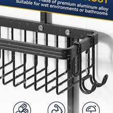 YASONIC Shower Caddy Hanging, Never Rust Shower Organizer Hanging, Aluminum Shower Racks for Inside Shower with Hooks for Razor, Bathroom Organizers and Storage with Soap Holder, Black