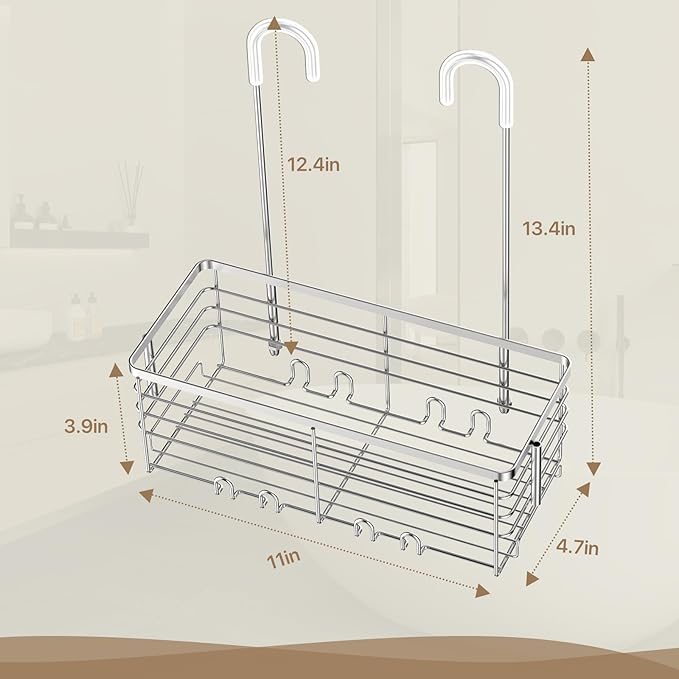 DELLAN Hanging Shower Organizer, Shower Rack with Hooks Over the Door, Bathroom Shower Caddy and Basket