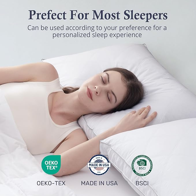 puredown® Made in USA Goose Feather Down Gusseted Pillows,100% Cotton Cover, Pillows Queen Size Set of 2, Hotel Pillow Luxury Gusseted Bed Pillows for Sleeping