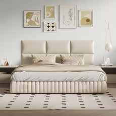 Beige Stick Headboard - 12-Piece Wall-Mounted Bed Backboard for Queen Size Beds, 24 x 12 Inches, Easy-to-Install Decorative Bed Head and Peel and Stick Queen Size Headboard for Bedroom Décor