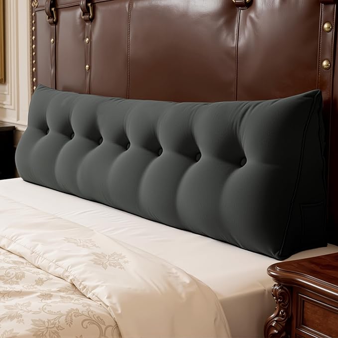 WOWMAX 85% Linen 15% Cotton Blend Headboard Pillow – King Size Reading Wedge Backrest for Bed, Handmade Firm Support Bolster Cushion with Removable Cover, Premium Bed Rest Pillow, Black