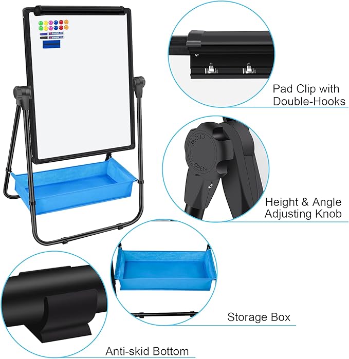Magnetic Whiteboard with Stand - Double Sided 40"x28" Portable U Stand Easel Whiteboard, Height Adjustable & 360° Rotating Dry Erase Boards for Classroom, Home, Restaurant & Presentation