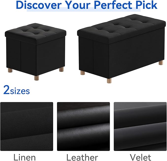 BRIAN & DANY 30 Inches Folding Storage Ottoman Bench, Ottoman with Storage Bench for Bedroom, Living Room, Entryway, Foot Rest with Legs, Black