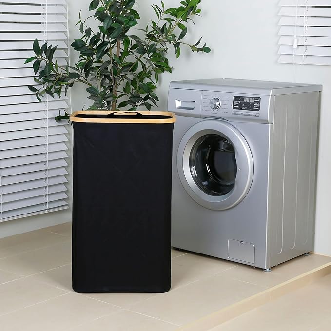 Laundry Hamper with Lid, 110L Large Laundry Hamper with Handle and Lid, Collapsible Clothes Basket Organizer with Removable Inner Bag for Clothes Toys Towels - Black