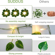 suddus Vines with Lights, 200 LED Fairy Lights with Vines, Pothos Curtain String Lights with Remote for Bedroom, Dorm, Wedding, Party, Wall, Indoor, Outdoor Decor, 6.5ft x 6.5ft