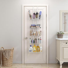 5-Tier Over The Door Organizer Bathroom Shelves Hair Tool Organizer - Hair Dryer Holder Adjustable Height, DIY Bathroom Storage Shelf Wall Mounted Behind The Door Storage