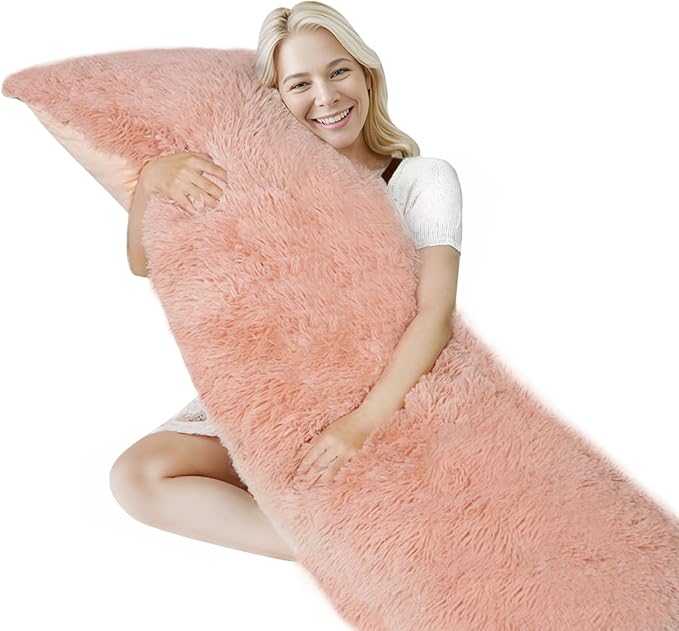 ZonLi Fuzzy Body Pillow Cover, 20"x 54" Furry Body Pillow Pillowcase, Faux Fur Long Pillow Cover with Zipper, Fluffy Soft Plush Decorative Body Pillow Cases for Bedroom (Pink)