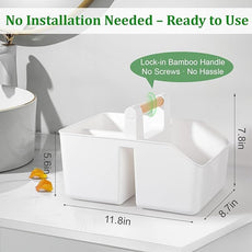 rejomiik Portable Shower Caddy Basket with Bamboo Handle, Plastic Cleaning Caddy Bathroom Organizer Tote for College Dorm Essentials, Bath Toy Storage, White