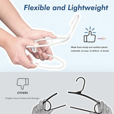HOUSE DAY White Plastic Hangers 50 Pack, Plastic Clothes Hangers with Built-in Hooks, Durable and Strong Plastic Coat Hangers for Closet, Space Saving Clothing Hanger for Shirts, Coats, Skirt, Dress