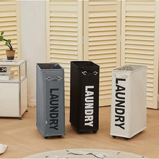 DOKEHOM 25-Inches Slim Laundry Basket on Wheels, Collapsible Rolling Laundry Hamper, Foldable Narrow Corner Clothes Storage Bins (Dark Grey)