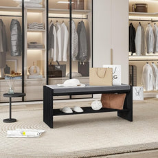 BON AUGURE Storage Bench, Entryway Bench with Shoes Storage, Wooden Benches with Seat Cushion, Shoe Rack Benches for Entry, Entrance, Front Door (Black Oak, 40 Inch Wide)