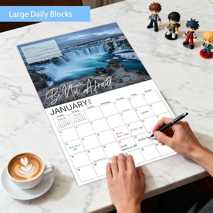 Faith Over Fear Bible Verse Wall Calendar 2026-12-Month with Bible Verse & Nature Scenes (Jan 2026 -Dec 2026), 9"x12" Closed, KJV Scripture, Thick Paper Christian Monthly Calendar for Home Office