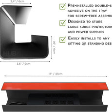 No-Screw Under Desk Cable Management Tray - Self-Adhesive Installation, Cord Management, Cable Tray, Under Desk Wire Organizer - Black Set of 2
