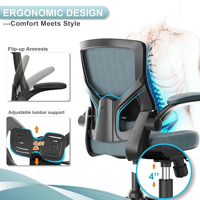 Office Chair, High Back Desk Chair Adjustable Height and Ergonomic Design Home Office Computer Chair Executive Lumbar Support Padded Flip-up Armrest