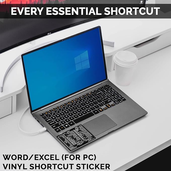 Synerlogic (2pcs) Word/Excel Windows Shortcut Sticker | Reference Guide Keyboard Shortcuts | Work from Home Essentials | Excel Shortcuts Cheat Sheet Laminated Vinyl (Black/Small/2)