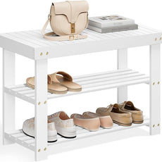 SONGMICS Shoe Rack Bench, 3-Tier Bamboo Shoe Storage Organizer, Entryway Bench, Holds Up to 286 lb, 11.3 x 27.6 x 17.8 Inches, for Entryway Bathroom Bedroom, Cloud White ULBS004W01