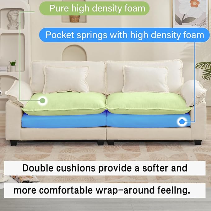 86" Modular Sectional Sofa, Comfy Cloud Couch Sectional Sofa, Chenille Sofa Sleeper Deep Seat Sofa with Throw Pillows for Living Room (Beige White, 86"- Loveseat)