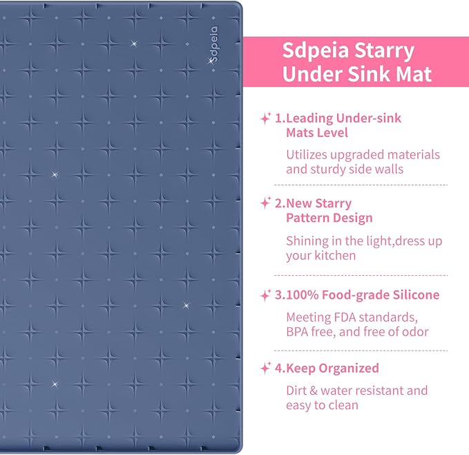 Sdpeia Under Sink Mat 22"×14" Waterproof Silicone Cabinet Liner & Sink Protector for Kitchen & Bathroom, Multi-Purpose Organizers Tray for Pets, Laundry, Cat Litter Mat
