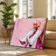 Cowgirl Boots Wall Art Coastal Cowgirl Wall Decor Aesthetic Cowboy Boots with Wine Glass Picture Pink Cowgirl Western Aesthetic Decor Trendy Preppy Girls Room Decor for Bedroom Dorm Framed 16 X 24 in