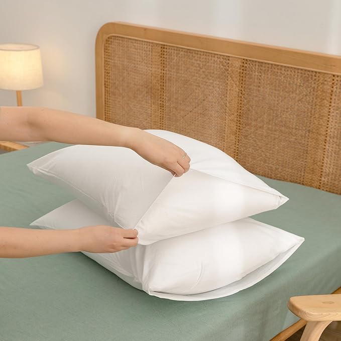 BESTOUCH 100% Washed Cotton Pillowcase for Hair and Skin Linen Feel Soft Comfortable Breathable 2 Set Pillow Case with Envelope Closure Solid Bright White Standard 20x26 Inches