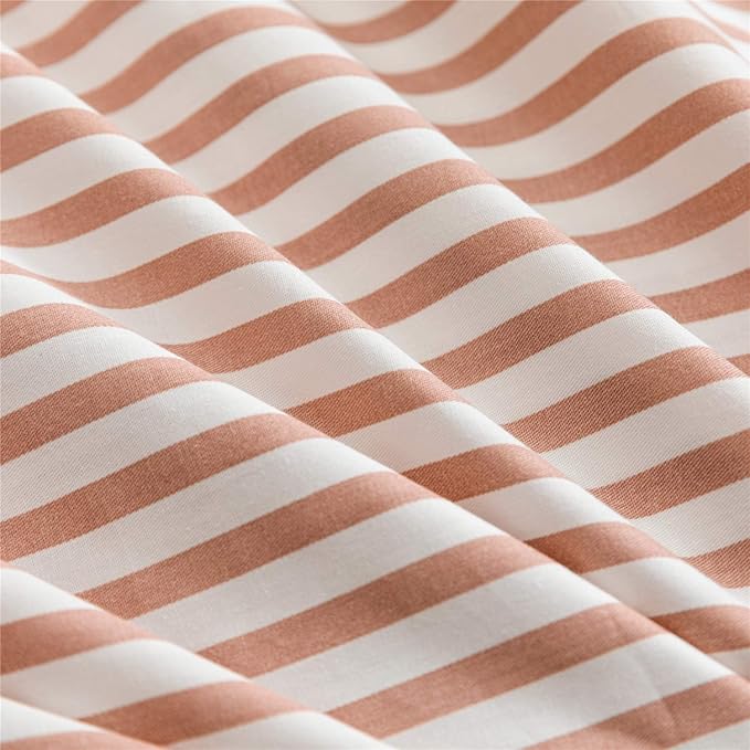 JELLYMONI 100% Natural Cotton 3pcs Striped Duvet Cover Sets,White Duvet Cover with Pink Stripes Pattern Printed Comforter Cover,with Zipper Closure & Corner Ties(King Size)