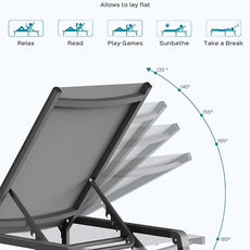 Patio Chaise Lounge Chair Set of 4, Foldable Lounge Chair for Outside, Aluminum Chairs with 5 Adjustable Backrest, Outdoor Pool Lounger for Poolside, Patio, Deck, Grey