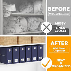 SpaceAid 6 Pack Bed Sheet Organizers and Storage, Foldable Sheet Organizer with Window for Linen Closet, Set Folder Keeper for Queen & King Size Bedding Storage (Navy Blue)