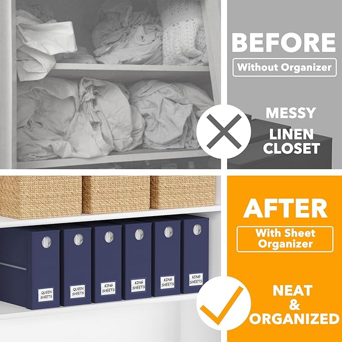 SpaceAid 6 Pack Bed Sheet Organizers and Storage, Foldable Sheet Organizer with Window for Linen Closet, Set Folder Keeper for Queen & King Size Bedding Storage (Navy Blue)