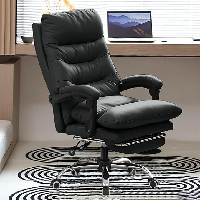 Office Chair with Soft Cushion High Back Gaming Chair Executive Desk Chair with Leg Rest Ergonomic Leather Computer Chair for Home Office