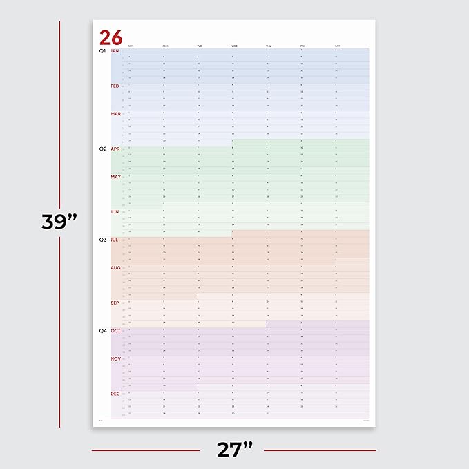 2026 Wall Calendar Large (39 x 27 inches - Rolled) Dry Erase Calendar for Wall, Vertical, Quality Large Print, Gloss Lamination, Special Continuous Design.