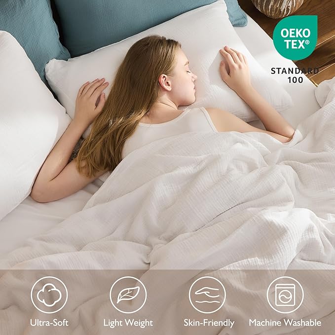 EMME Muslin Cotton Duvet Cover Set Cream White King Size Linen Like Soft Breathable Lightweight Summer Comforter Cover Set with Zipper Closure (Cream White, King, 104"x90")