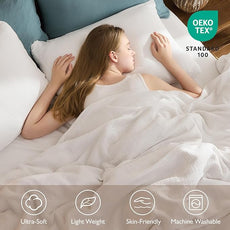 EMME Muslin Duvet Cover Queen Size Cream White, 100% Cotton Linen Like Comforter Cover Soft Breathable Lightweight Gauze Duvet Cover with 2 Pillowcases, 90