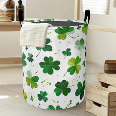 Green Lucky Clover Laundry Basket-Large Foldable Hamper Holder Portable Tall Collapsible Laundry Hamper Storage Basket Bin with Handles, Canvas & Waterproof lining for Household Items