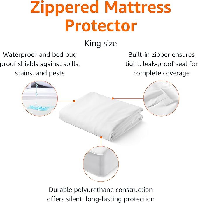 Amazon Basics Zippered Mattress Encasement - Waterproof & Bed Bug Proof, King