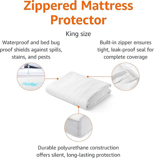 Amazon Basics Zippered Mattress Encasement - Waterproof & Bed Bug Proof, King