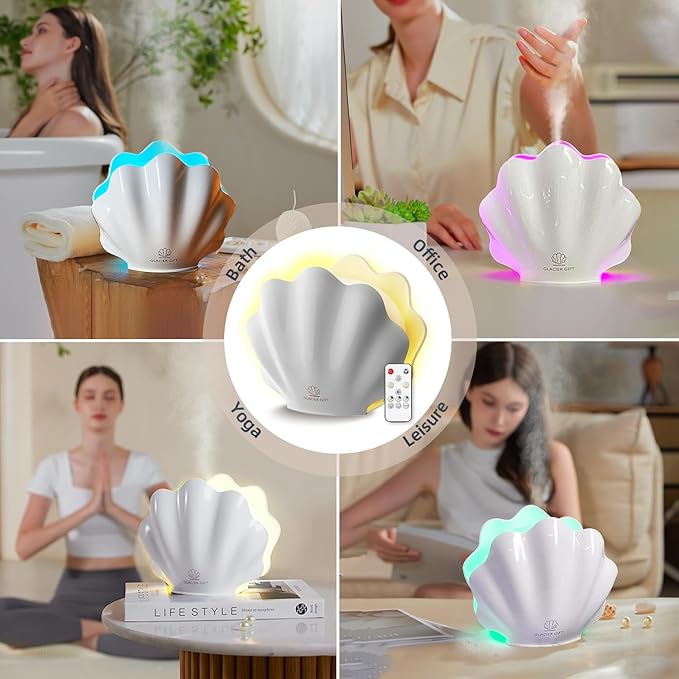 Essential Oil Diffuser 260ML, Shell Aroma Diffuser with Remote Control, 7 Colors LED Night Light for Bedroom Home Relaxation