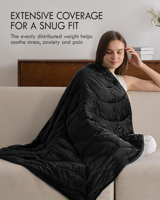 Kaisa Weighted Blanket for Adults (7 lbs, 41" x 53"),Soft Weighted Lap Blanket Machine Washable, Small Heavy Blankets with Glass Beads for Travel & Sleep,Black