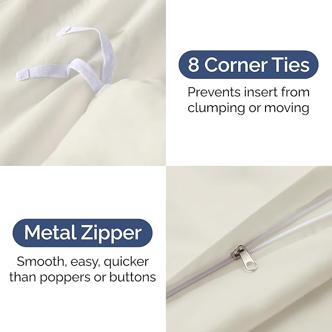 Duvet Cover Queen Size Set - Extra Soft Queen Size Duvet Cover 90 x 90 with 2 Pillow Shams - Hotel Luxury, Easy Care and Fade Free with Zipper Closures & Ties - Comfy, Breathable Bedding Set (Ivory)