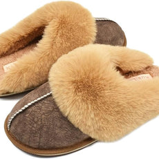 KuaiLu Womens Fluff Dual Memory Foam Slippers Ladies Cozy Arch Support Warm Scuff Slippers Slip on Comfy Winter House Shoes with Non-Slip Indoor Outdoor Hard Sole
