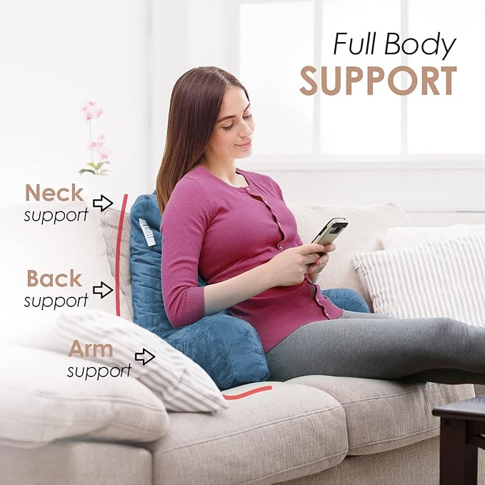 Nestl Reading Pillow for Kids & Teens with Shredded Memory Foam, Backrest Pillows for Reading, Watching, and Gaming, Use on the Couch, Bed, or Floor, Adjustable Support with Washable Cover Blue Heaven