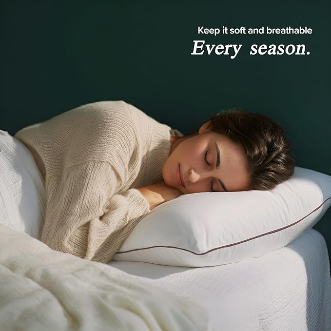 puredown® Made in USA Goose Feather Down Pillows, Standard Size Set of 2, 100% Cotton Cover, Bed Feather Pillows for Sleepering