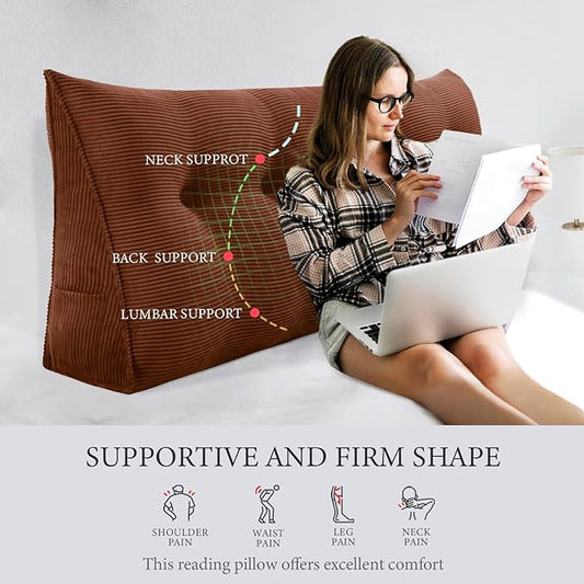 11 lbs Thickened Wedge Pillow Headboard Body Positioner Triangular Reading Pillow Bed Bolster Pillow for Sitting in Bedwith Removable Cover Gift for Mom Backrest Cordury Coffee Queen